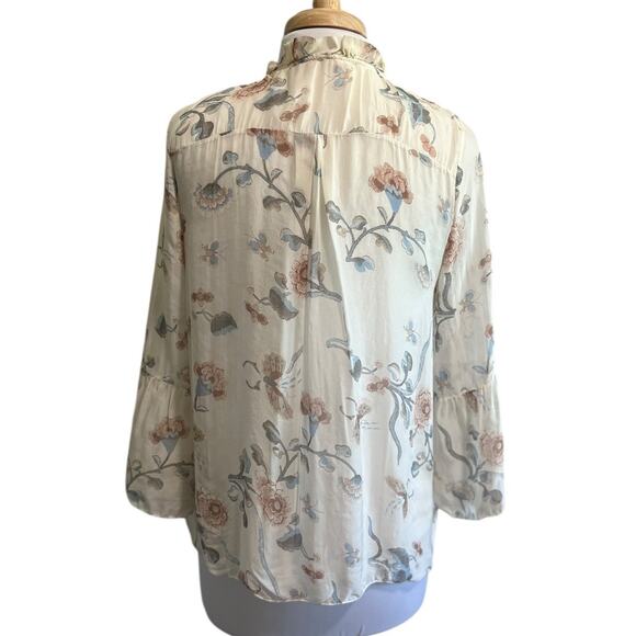Angela Moda Italy 100% Silk Top Size M Whimsy Cottage Romantic Floral - Picture 5 of 7